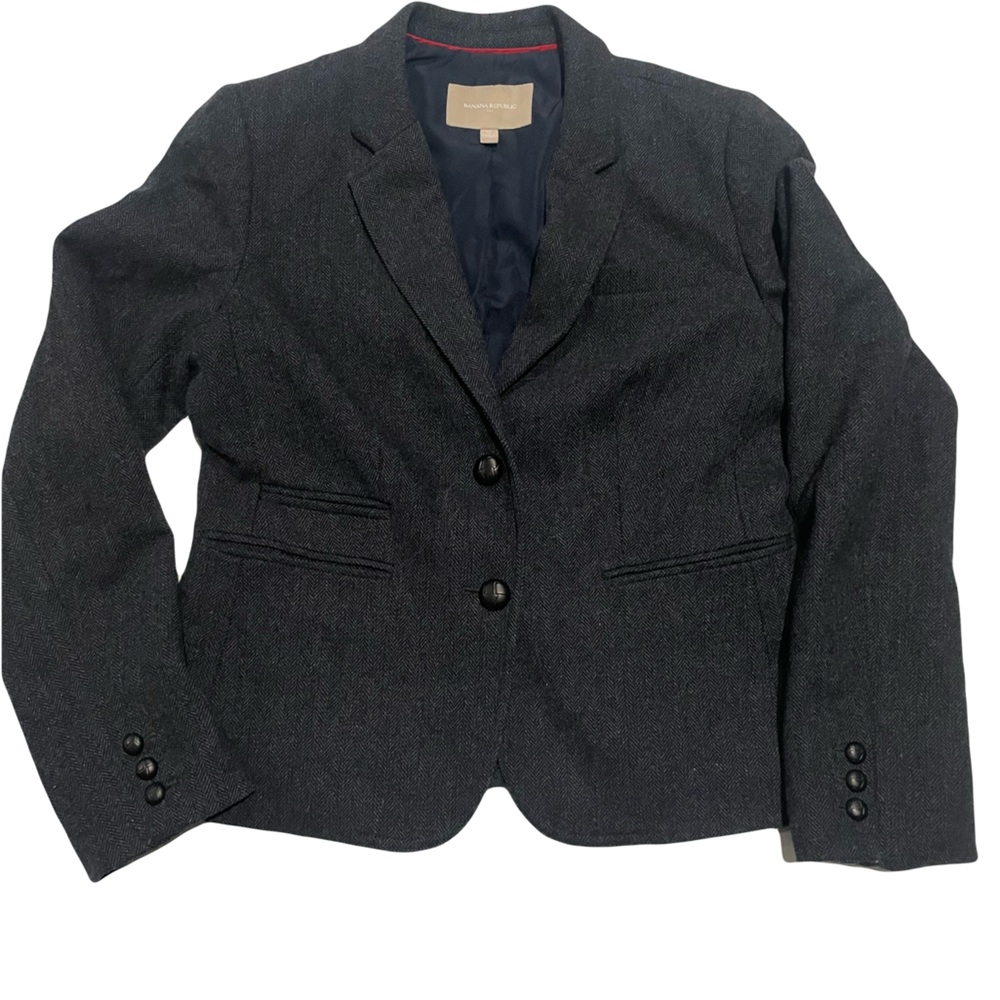 Banana Republic Wool Blend Herringbone Blazer – Navy – Size 10